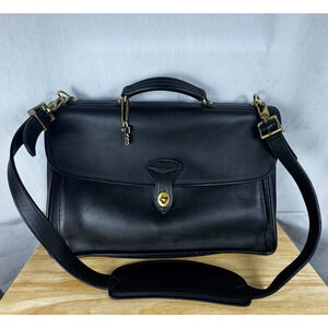 Vintage JACK GEORGES Messenger Laptop Briefcase Black Leather Shoulder Strap USA